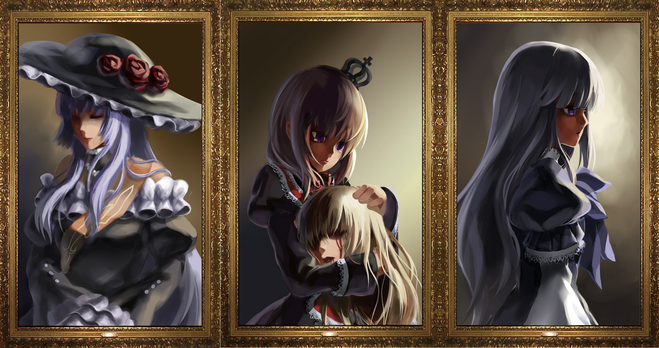 Three framed anime portraits