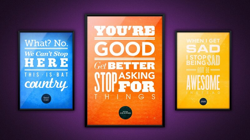 Three Framed Posters — Purple, Motivational, Illustration