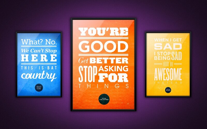 Three Framed Posters — Purple