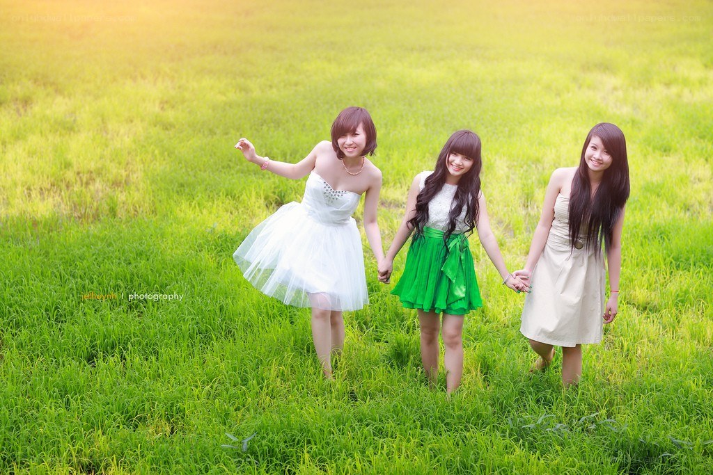 Three friends in a field