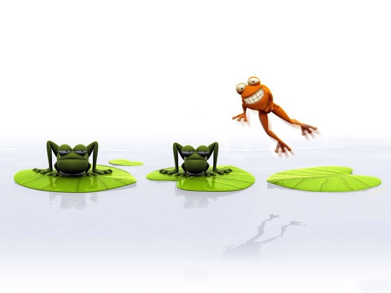 Three Frogs on Lily Pads — Green, Playful, 3d Render