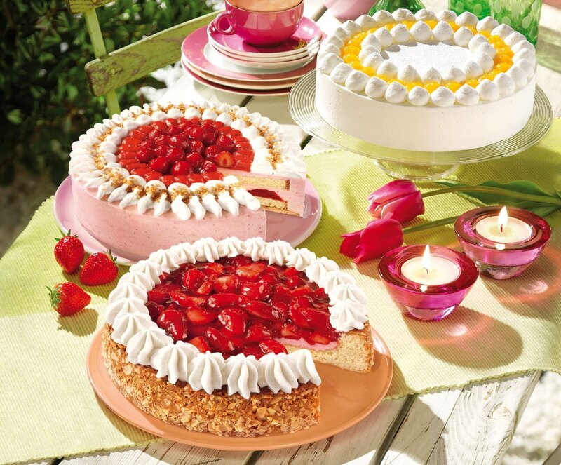 Three Fruit Cakes on Table — Green