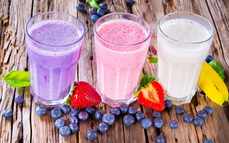 Three Fruit Smoothies — Purple, Fresh