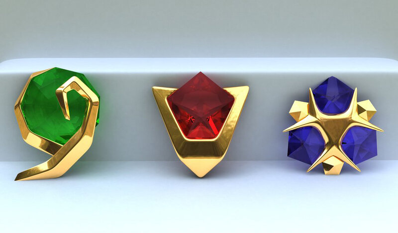 three gemstone artifacts