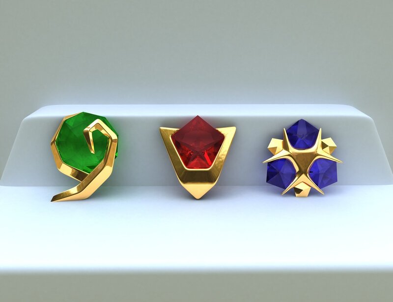 three gemstone artifacts