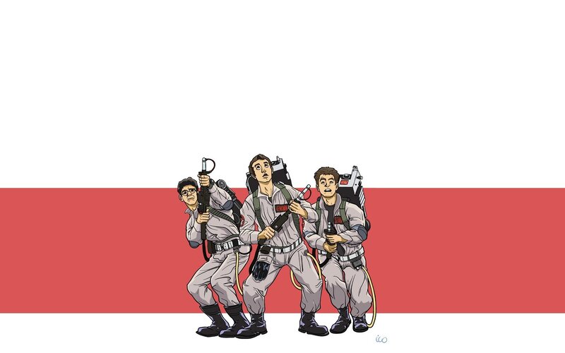 Three Ghostbusters in Suits