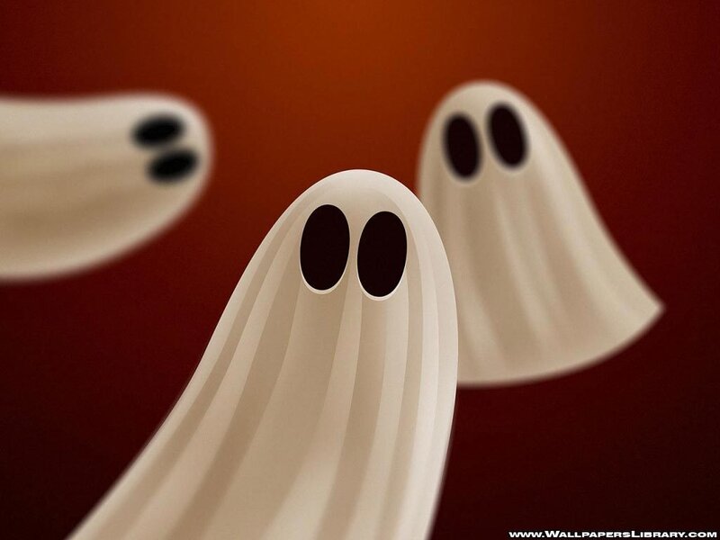 three ghosts on red background