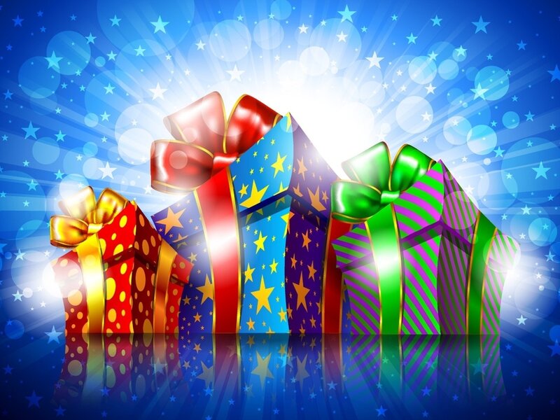 Three Gift Boxes — Blue, Festive, Digital Art, Bows