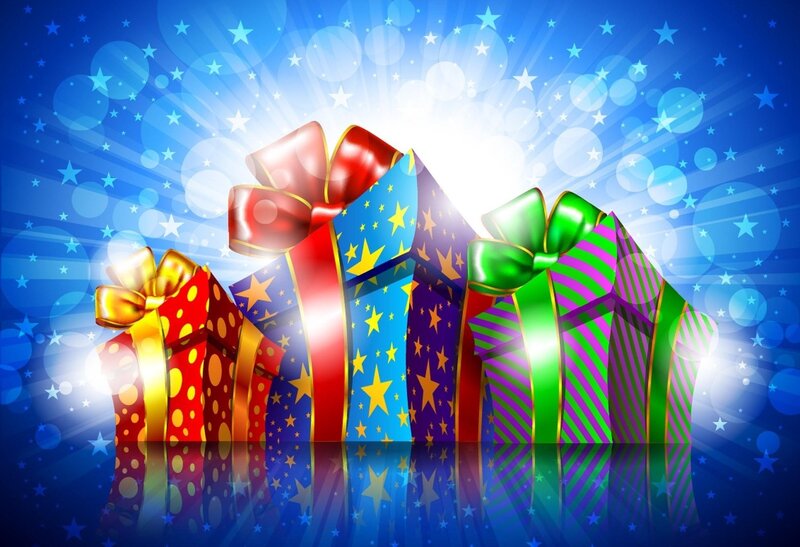 Three Gift Boxes — Blue, Festive, Digital Art