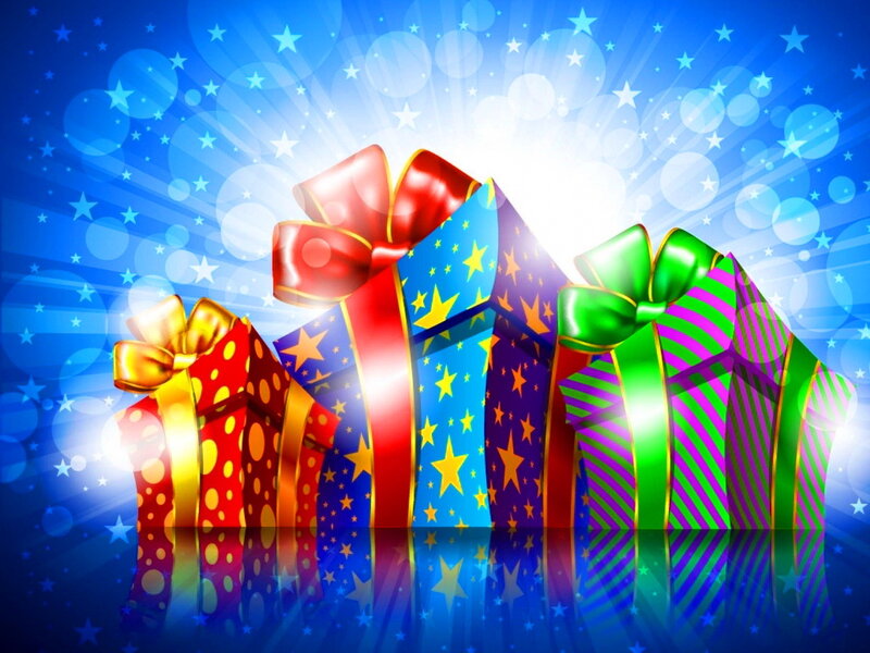 Three Gift Boxes — Blue, Festive