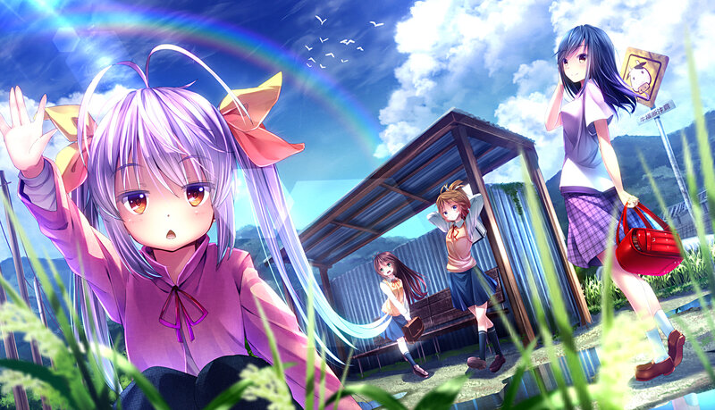 Three Girls at a Bus Stop — Blue