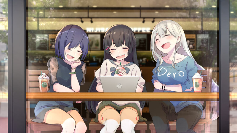 Three Girls at a Cafe — Blue