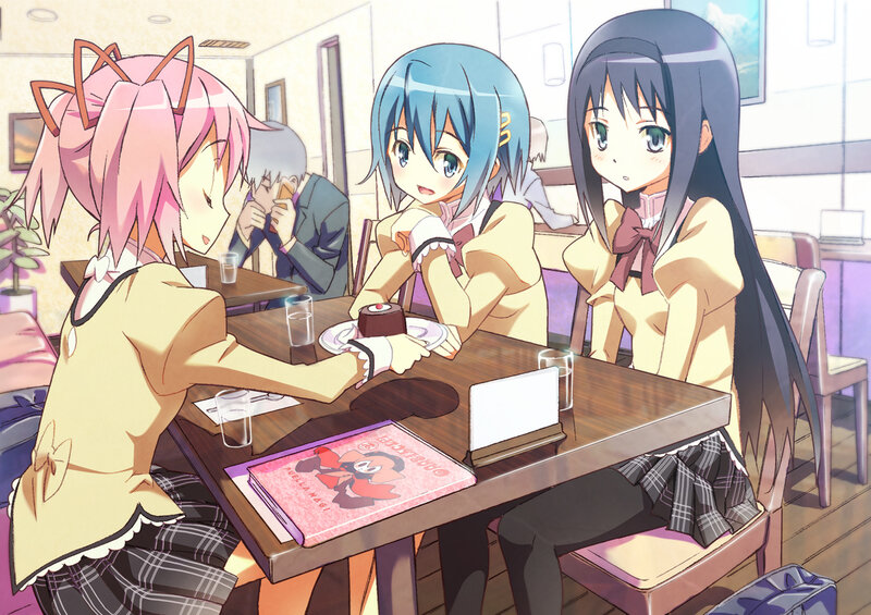Three Girls at a Cafe Table — Pink