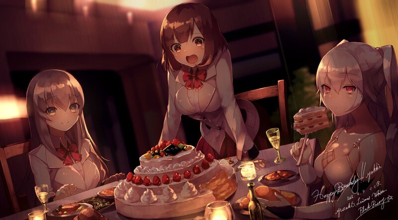 Three Girls at a Dinner Table — Brown