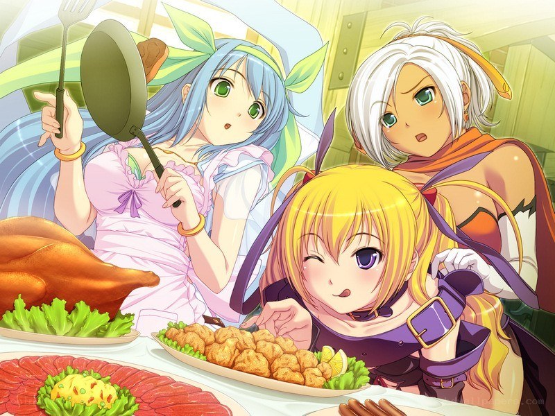 Three girls at a feast