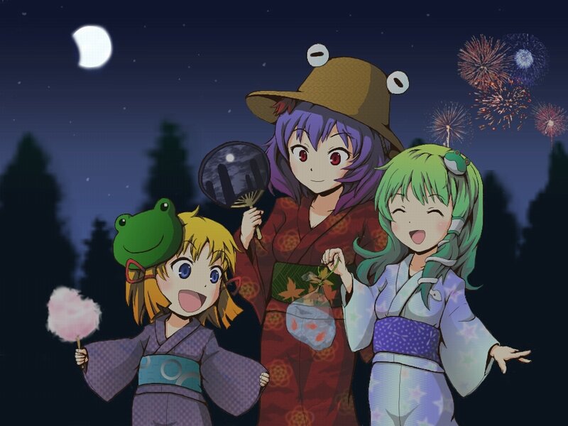 Three girls at a fireworks festival