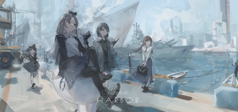 Three Girls at a Harbor