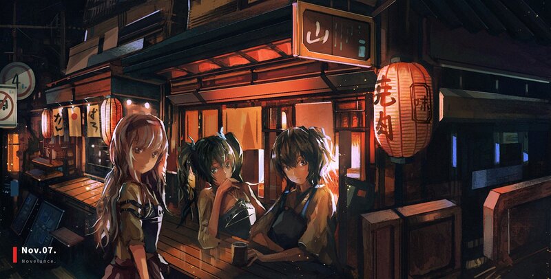 Three Girls at a Night Market