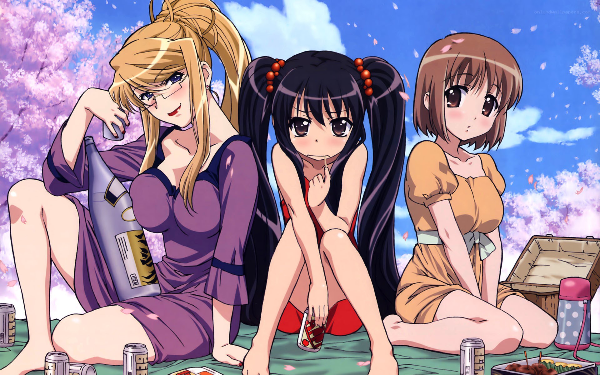 Three girls at a picnic
