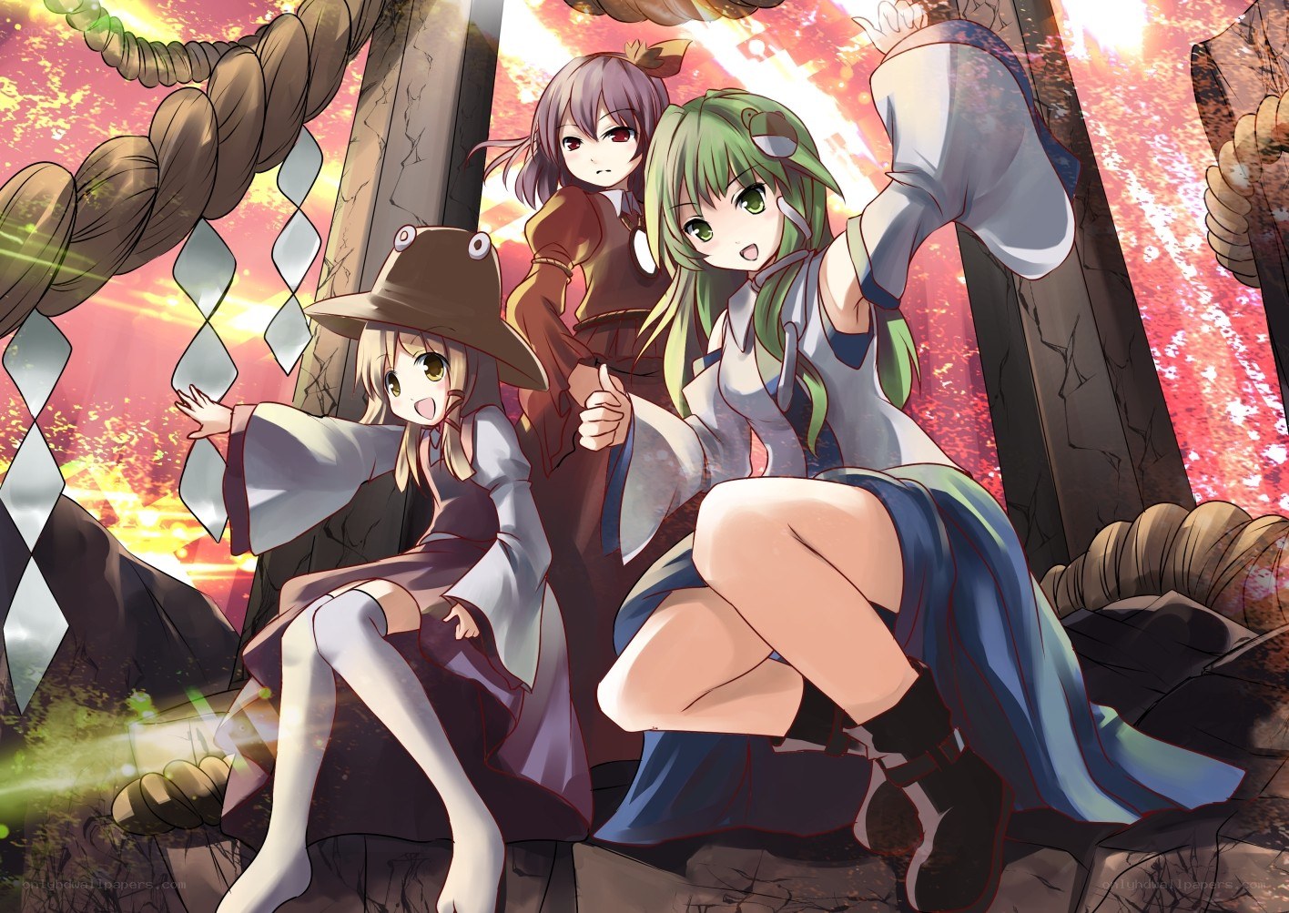 Three girls at a shrine