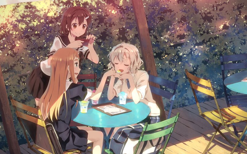 Three Girls at a Table — Blue