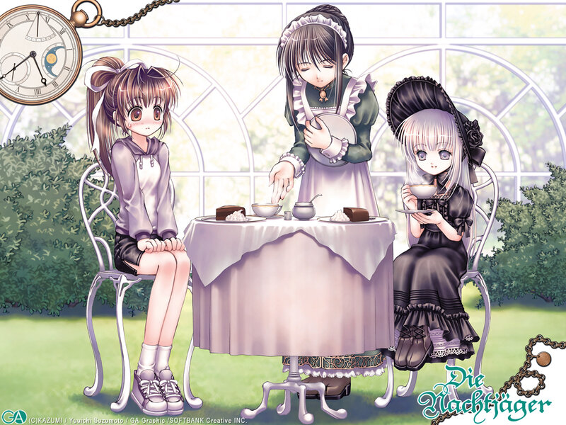 Three girls at a tea party