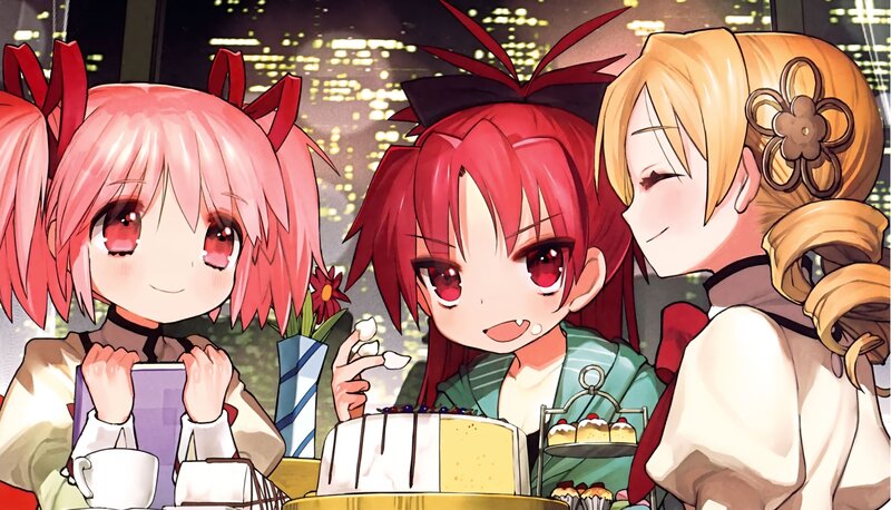 Three Girls at a Tea Party — Red, Cheerful