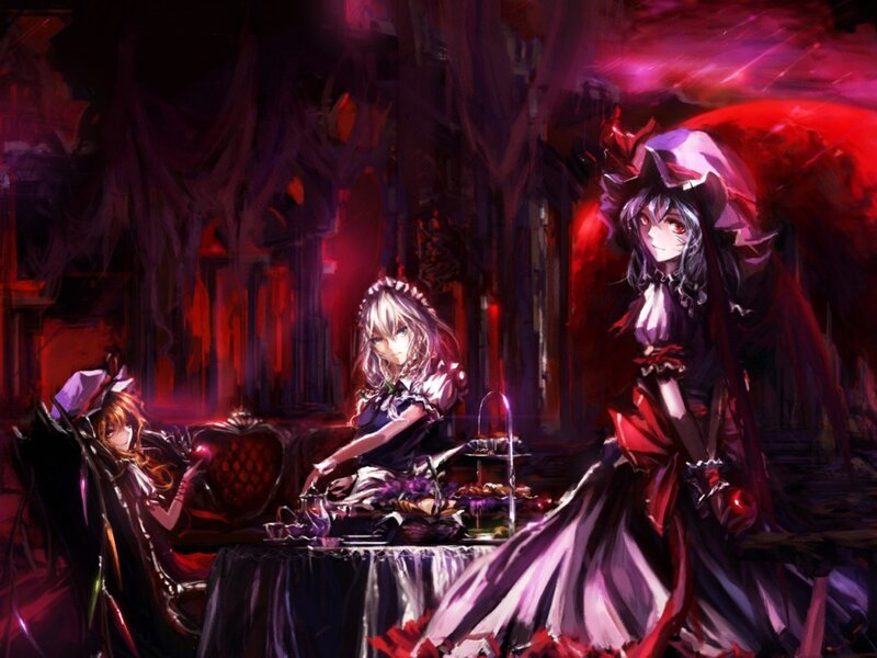 Three Girls at a Tea Party — Red, Dark