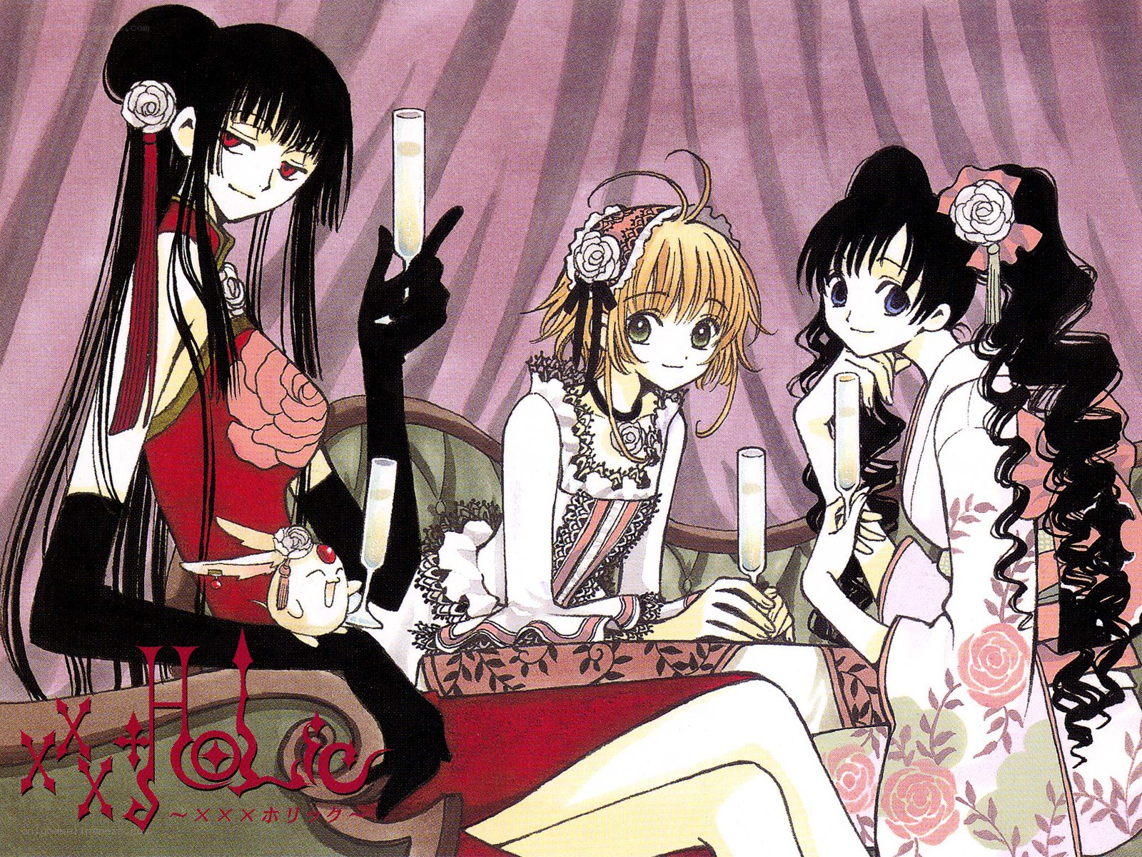 Three girls at a tea party