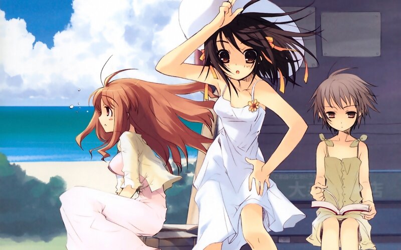 Three Girls at Beach — Blue, Calm