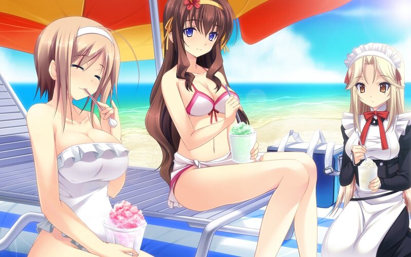 Three Girls at Beach — Blue, Relaxed, Afternoon