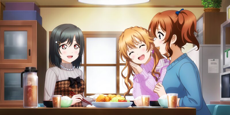 Three Girls at Dinner Table — Brown