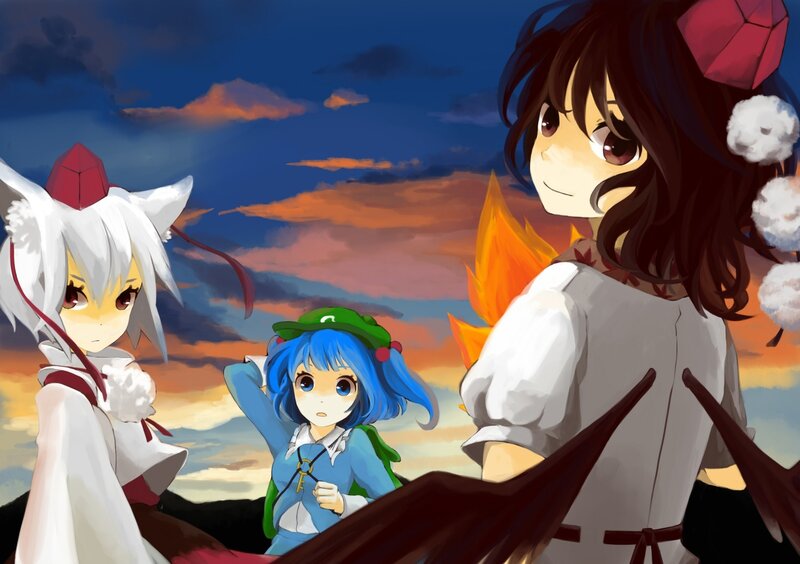 Three girls at sunset