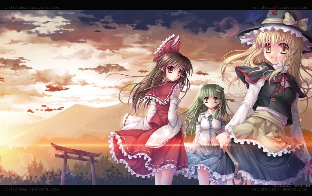 Three girls at sunset