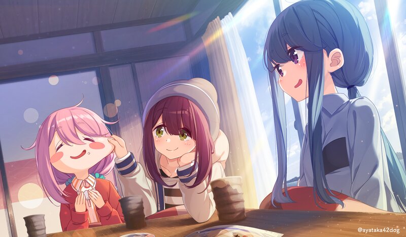 Three Girls at Table — Blue