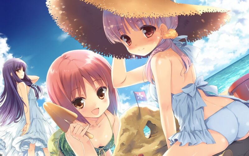 Three Girls at the Beach — Blue, Cheerful