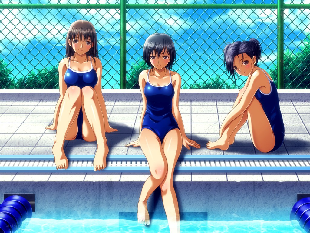 Three girls at the poolside