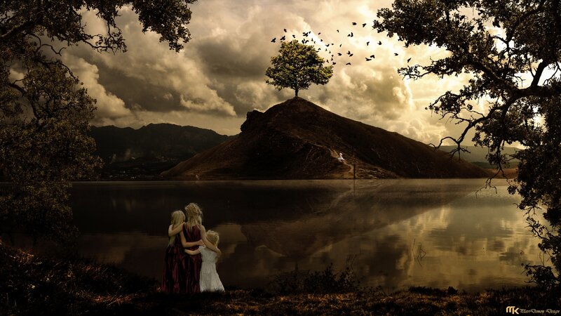 Three Girls by Lake