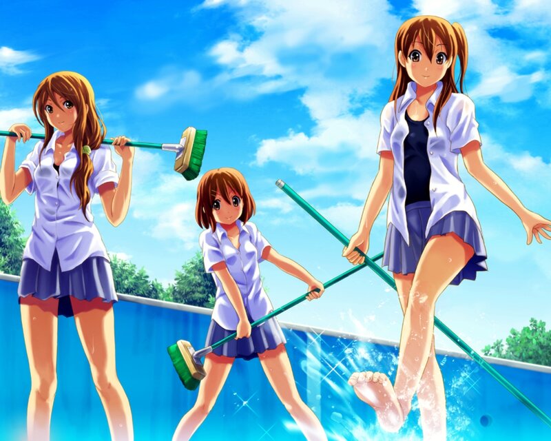 Three Girls Cleaning Pool