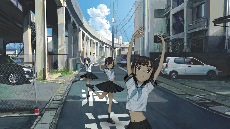 Three Girls Dancing on Street