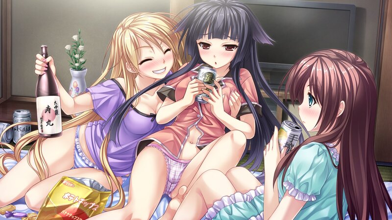 Three girls drinking together