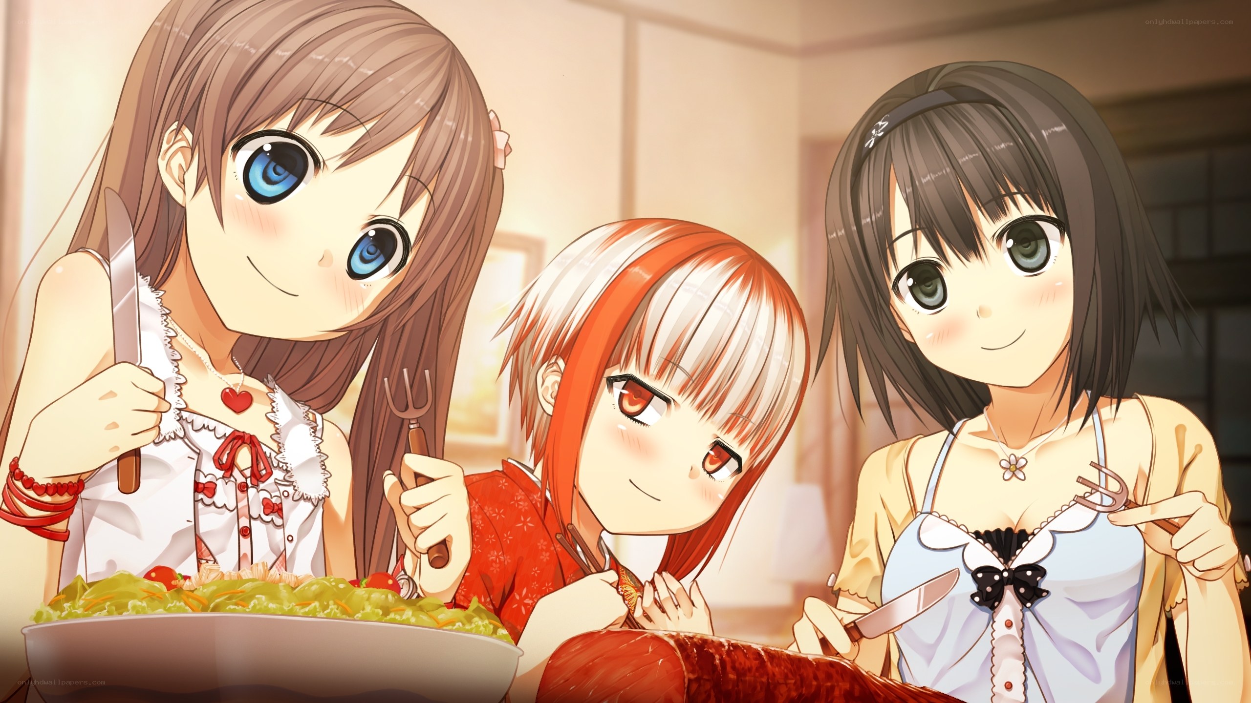 Three girls eating a meal together