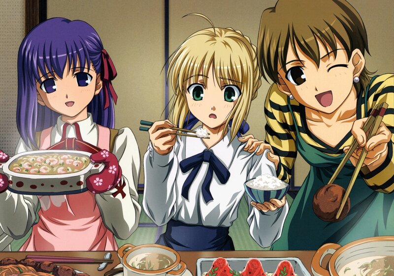 Three Girls Eating Dinner — Purple, Happy