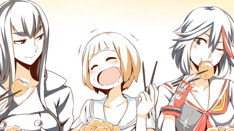 Three Girls Eating Food — White