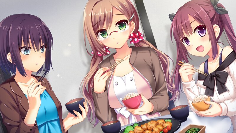 Three Girls Eating Meal — Purple