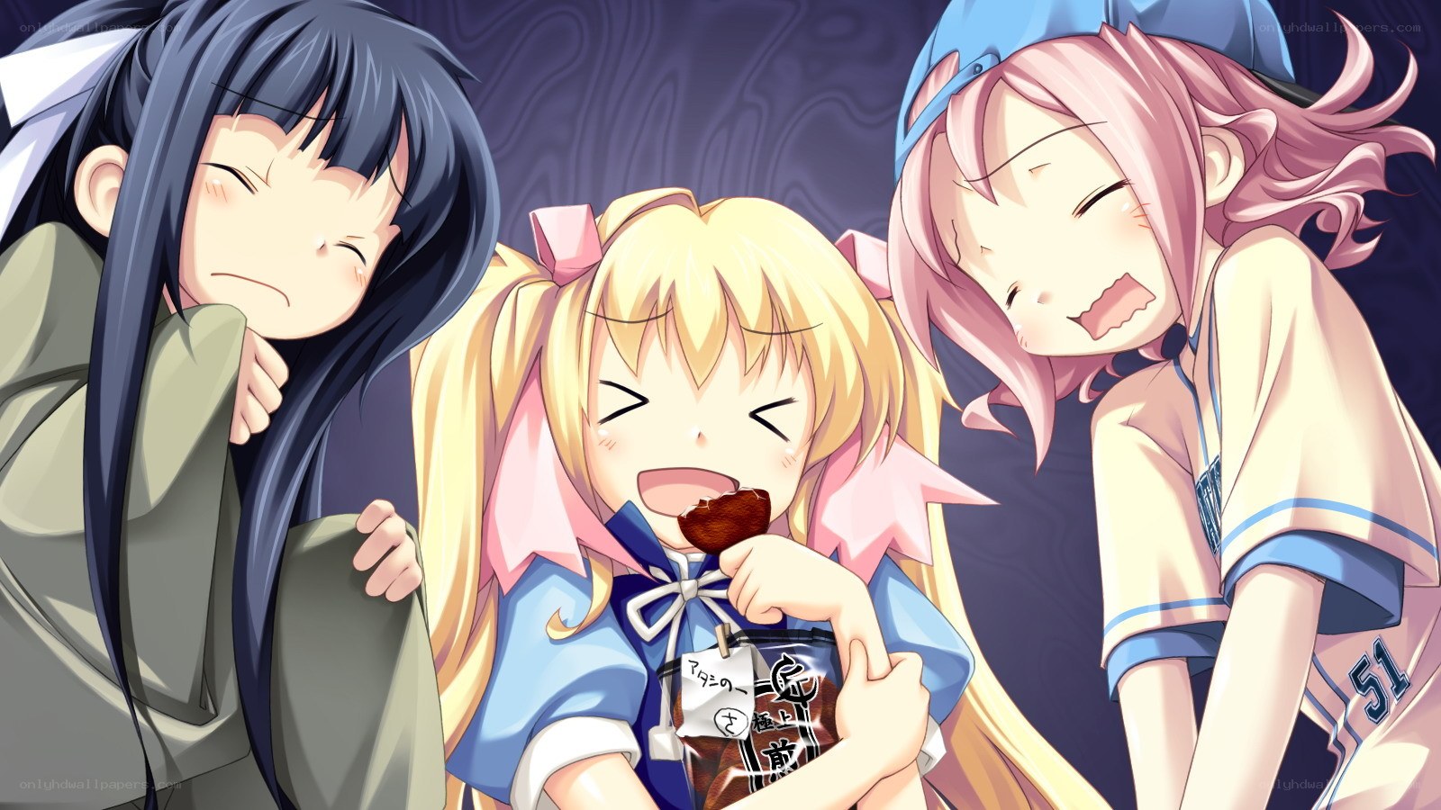 Three girls eating snacks