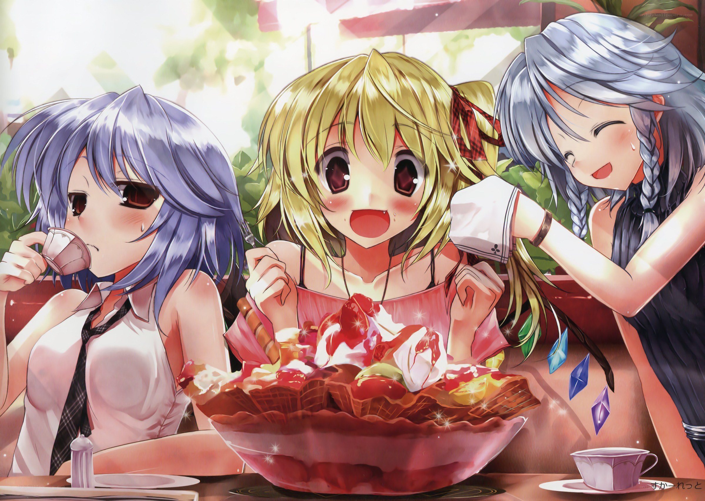 Three girls enjoying dessert together