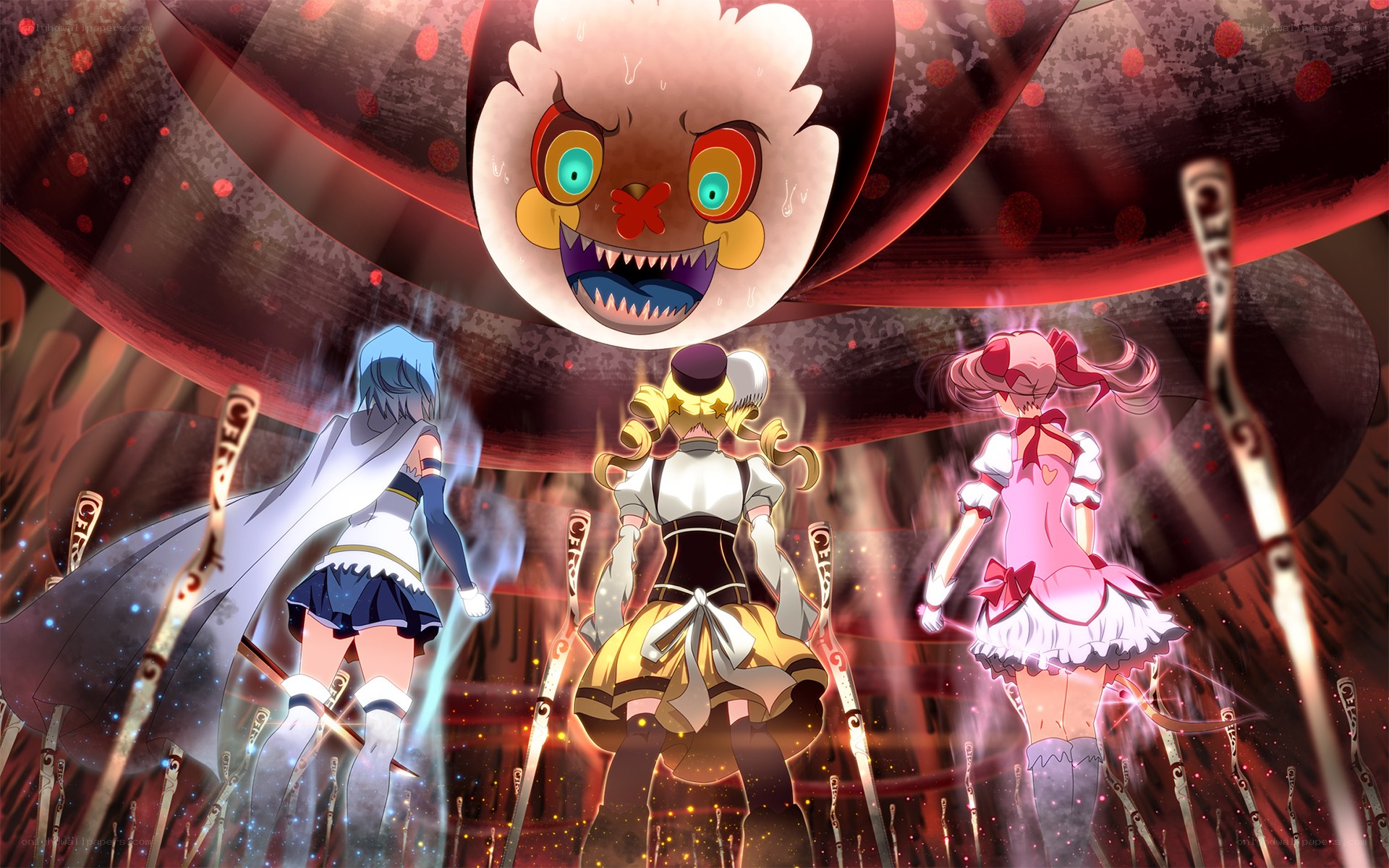 three girls face a giant monster