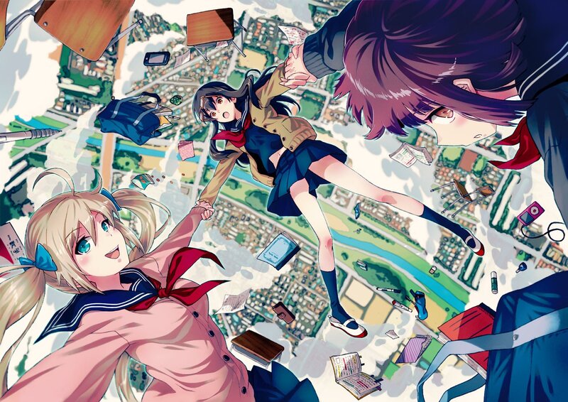 Three Girls Falling Through Air