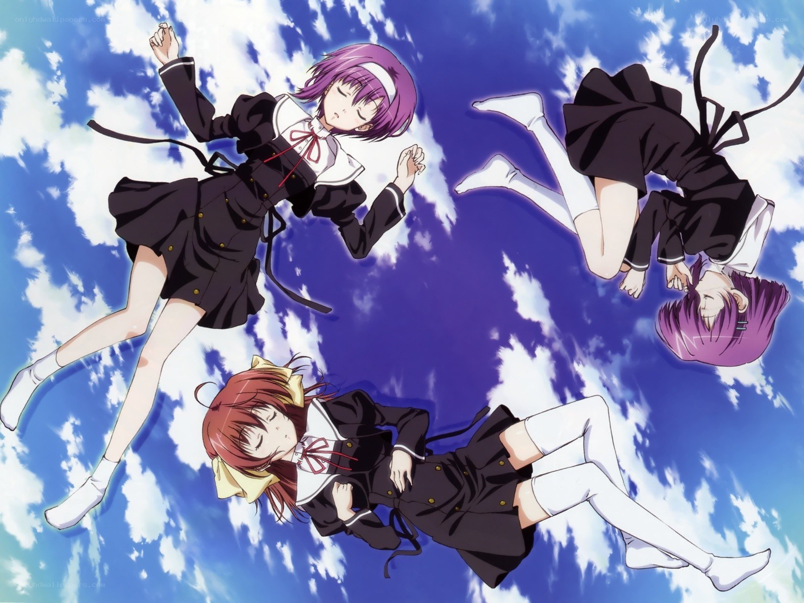Three girls floating in the sky